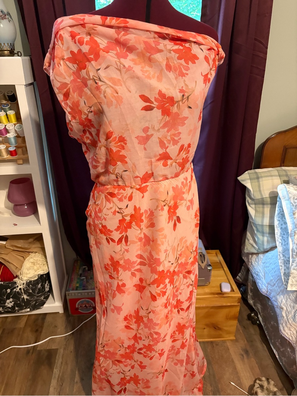 Hello Molly Coral Floral Off-Shoulder Maxi Dress